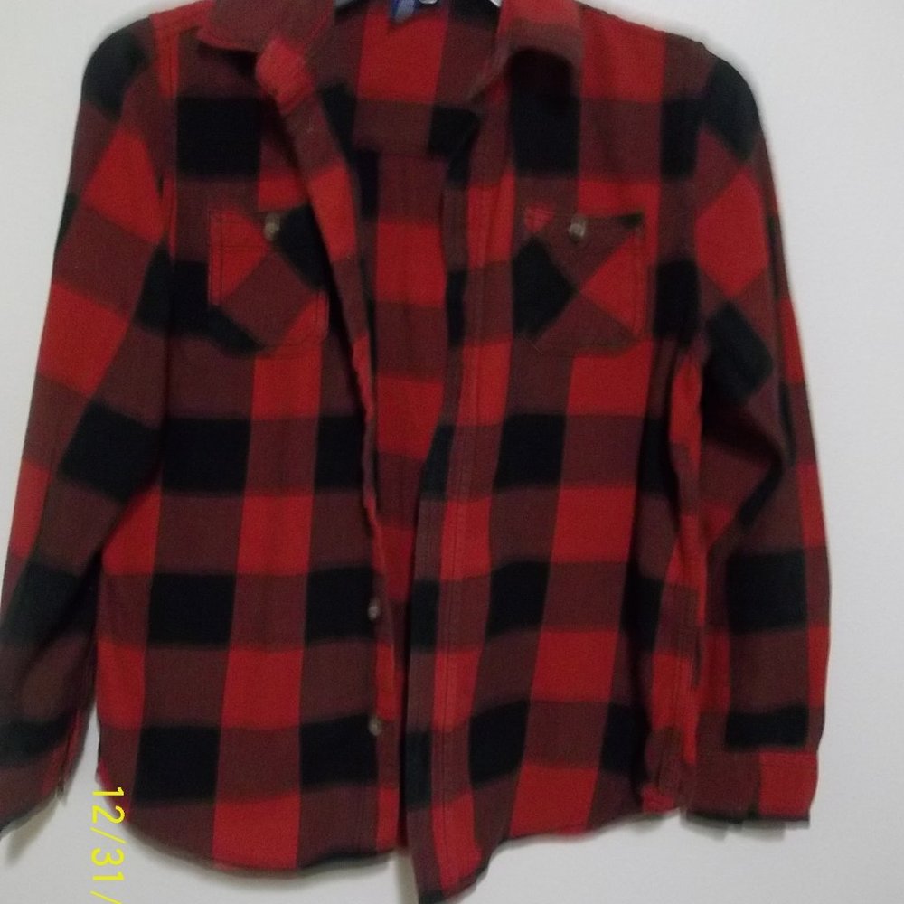 Boys Size L 14/16 Arizona Long Sleeve Buffalo Plaid Flannel Button Down Shirt